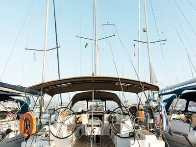Cockpit of Filippos I, a Jeanneau Sun Odyssey 479 sailboat at Municipal Unit of Lefkada, Greece