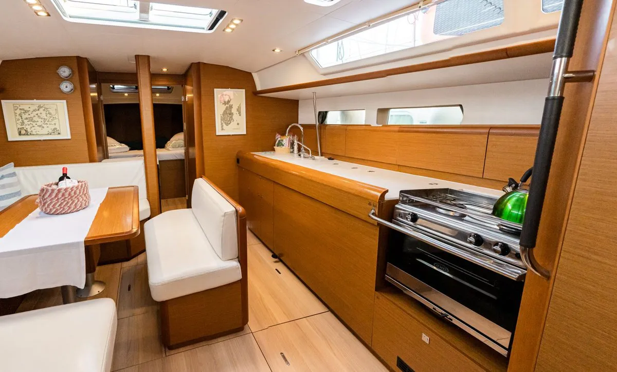 Galley of Filippos I, a Jeanneau Sun Odyssey 479 sailboat at Municipal Unit of Lefkada, Greece