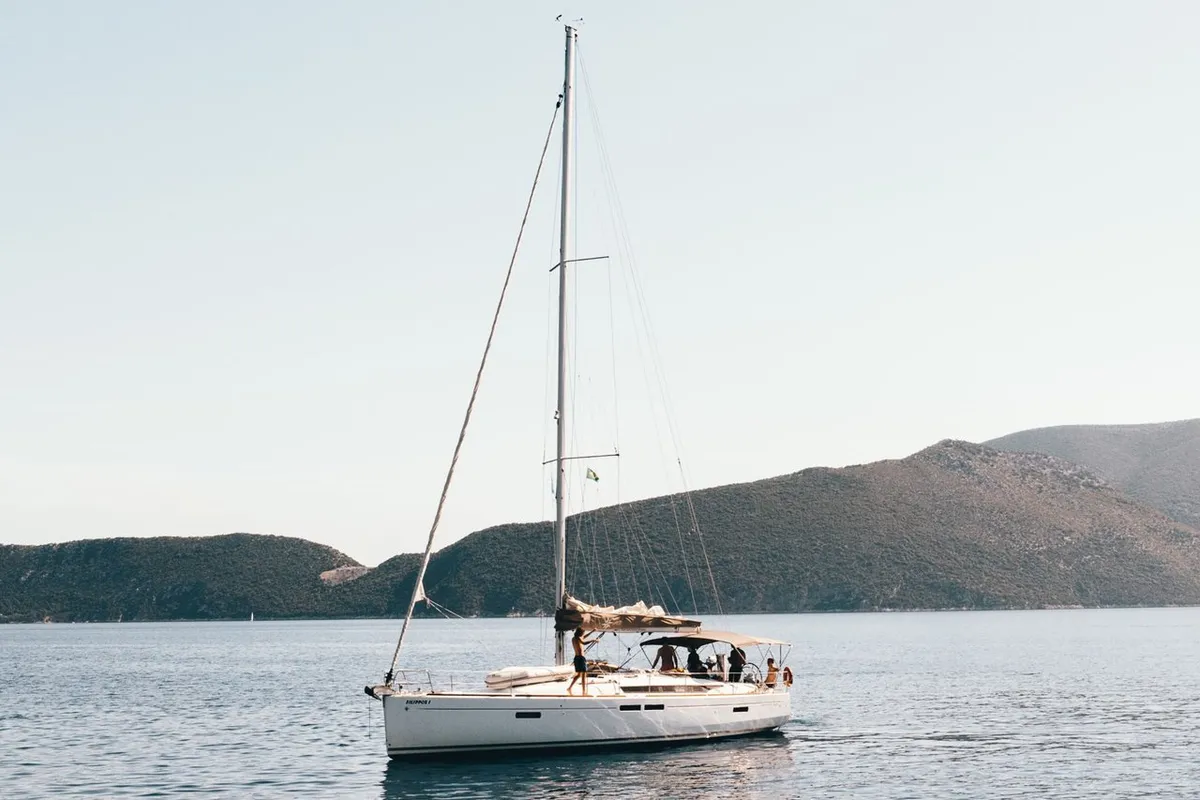 Exterior view of Filippos I, a Jeanneau Sun Odyssey 479 sailboat at Municipal Unit of Lefkada, Greece