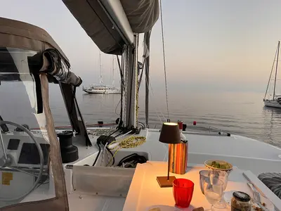 Deck of Bliss Luxury Catamaran, a Bali 4.4 catamaran at Capo d'Orlando, Italy