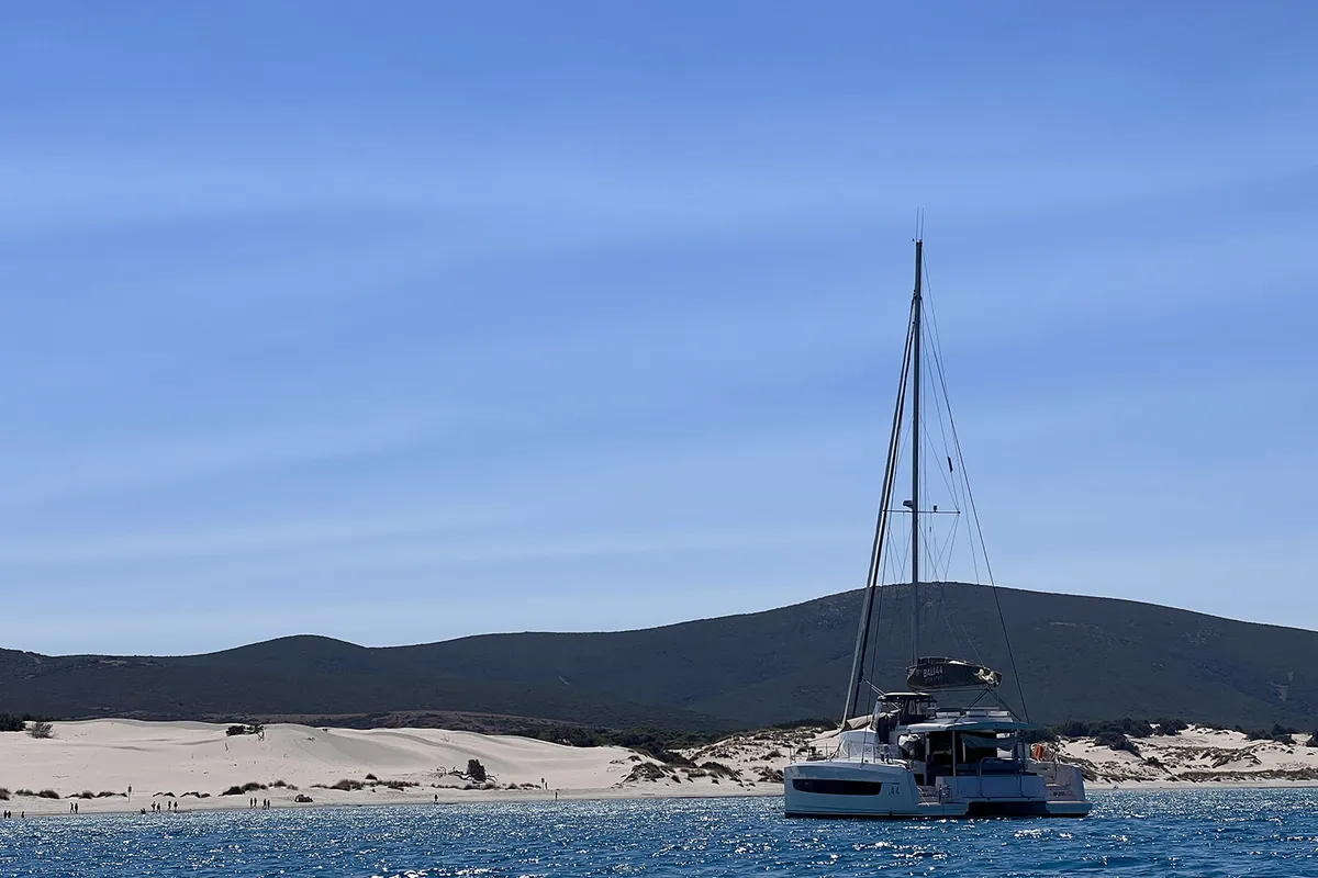 Exterior view of Bliss Luxury Catamaran, a Bali 4.4 catamaran at Capo d'Orlando, Italy