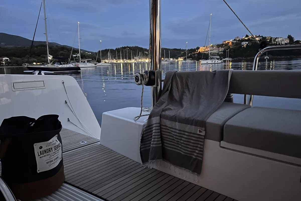Deck of Bliss Luxury Catamaran, a Bali 4.4 catamaran at Capo d'Orlando, Italy