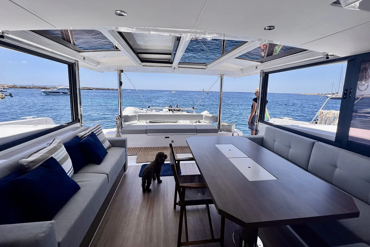 Salon of Bliss Luxury Catamaran, a Bali 4.4 catamaran at Capo d'Orlando, Italy