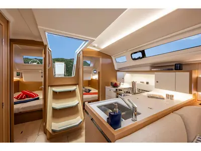 Galley of Jeanneau Sun Odyssey 415, a sailboat at Lavrion, Greece