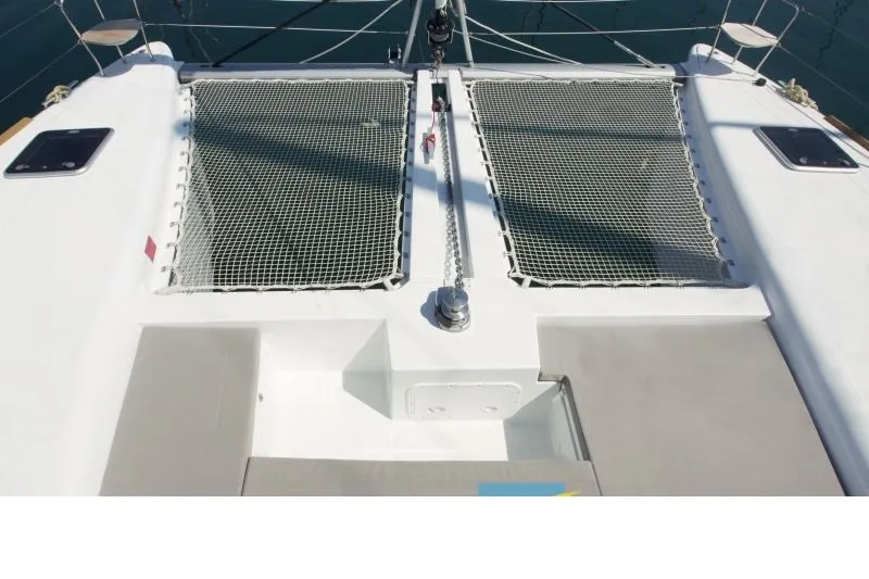Deck of Hydra VIII, a Lagoon 450 F catamaran at Athens, Greece