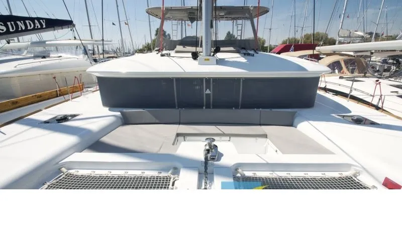 Deck of Hydra VIII, a Lagoon 450 F catamaran at Athens, Greece