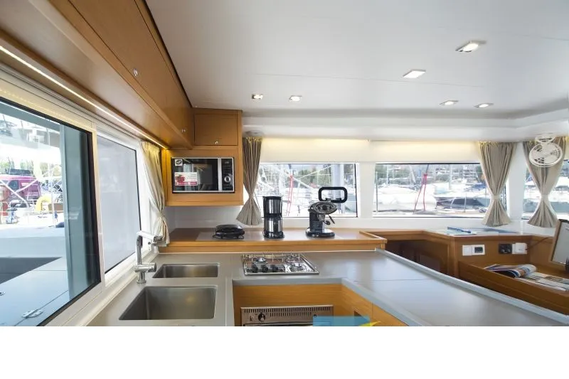 Galley of Hydra VIII, a Lagoon 450 F catamaran at Athens, Greece