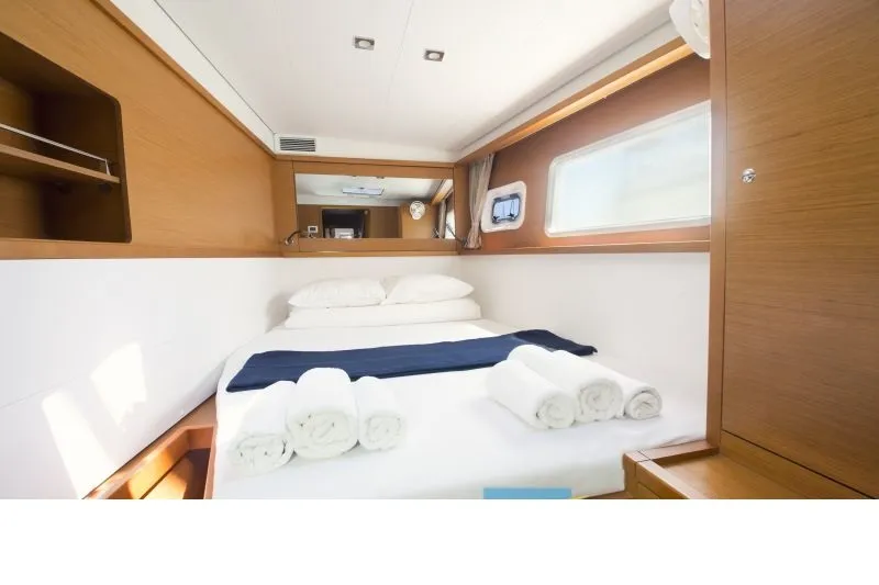 Cabin on Hydra VIII, a Lagoon 450 F catamaran at Athens, Greece