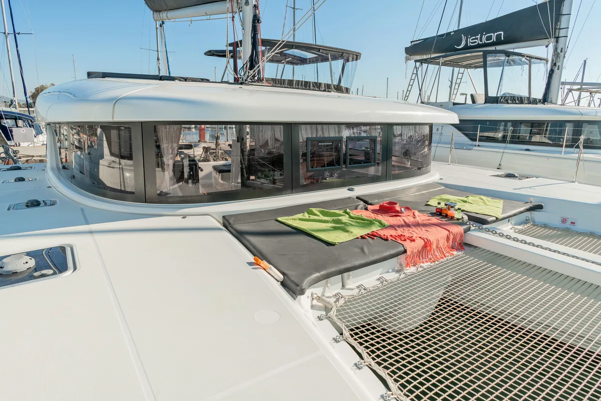 Deck of Karteria, a Lagoon 42 catamaran at Athens, Greece