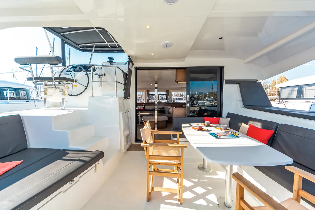 Deck of Karteria, a Lagoon 42 catamaran at Athens, Greece