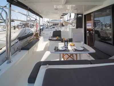 Deck of Karteria, a Lagoon 42 catamaran at Athens, Greece