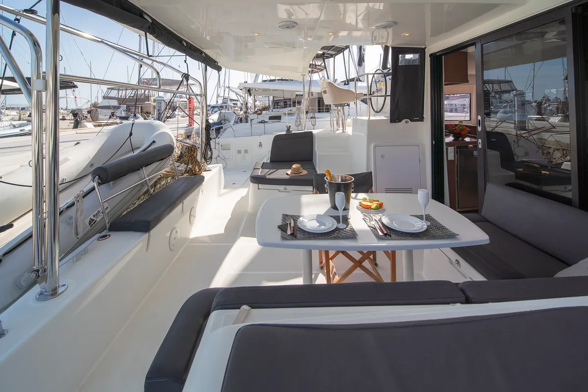 Deck of Karteria, a Lagoon 42 catamaran at Athens, Greece