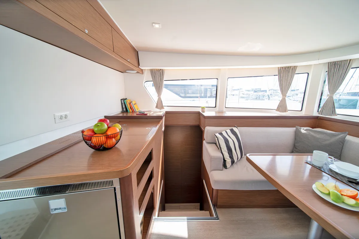 Salon of Karteria, a Lagoon 42 catamaran at Athens, Greece