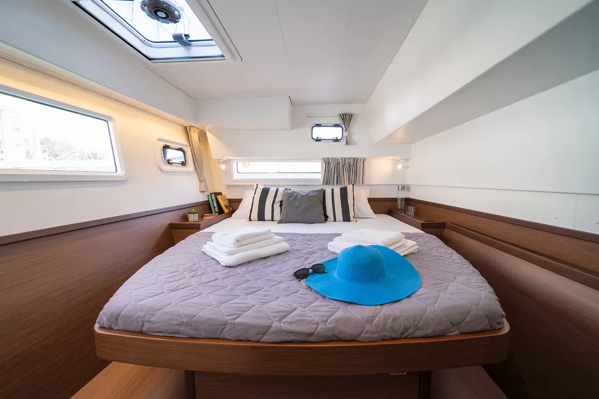 Cabin on Karteria, a Lagoon 42 catamaran at Athens, Greece