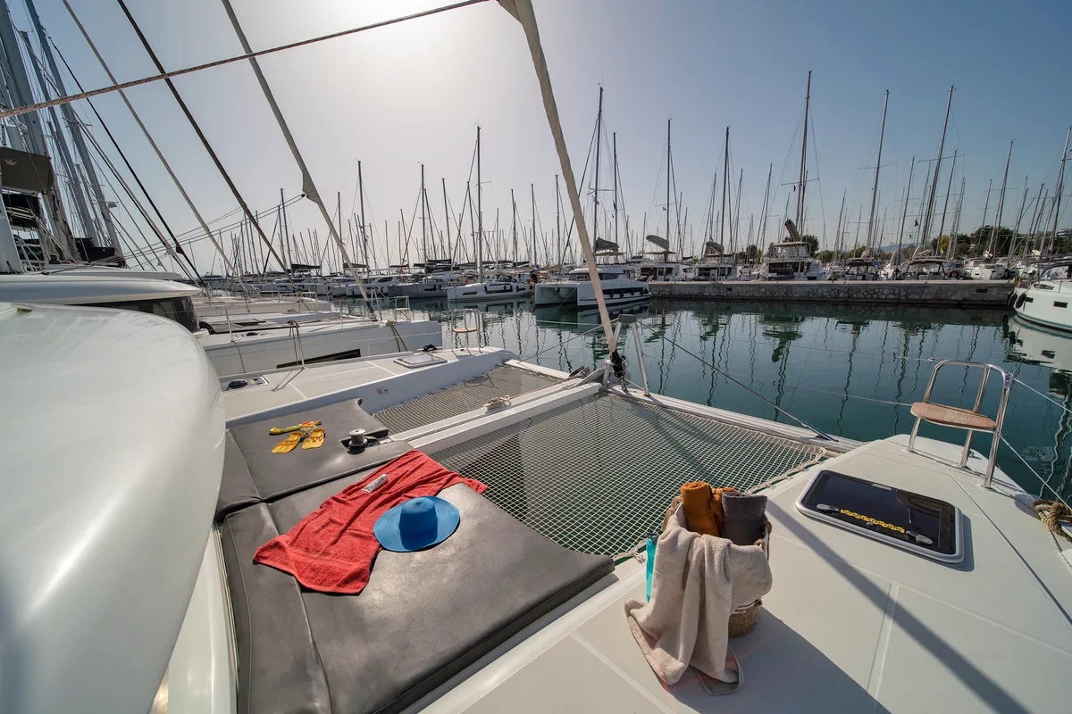 Deck of Karteria, a Lagoon 42 catamaran at Athens, Greece