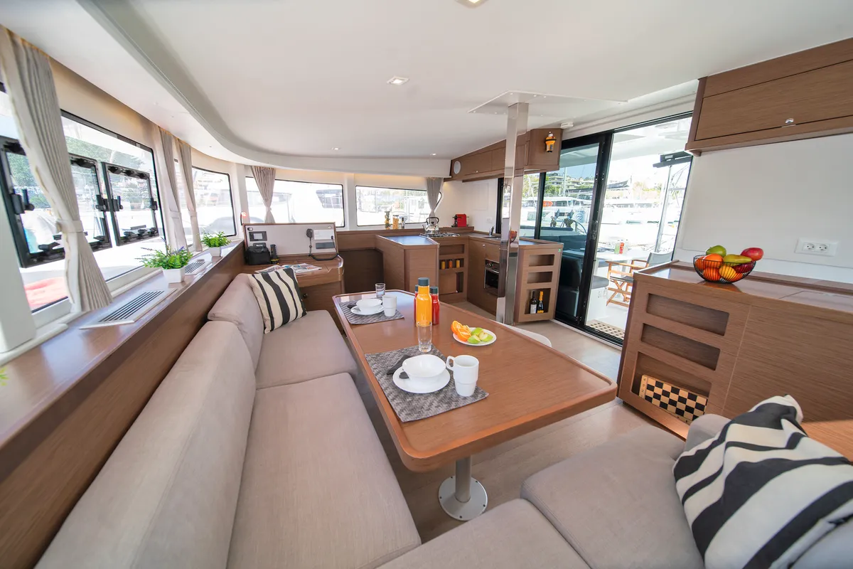 Salon of Karteria, a Lagoon 42 catamaran at Athens, Greece