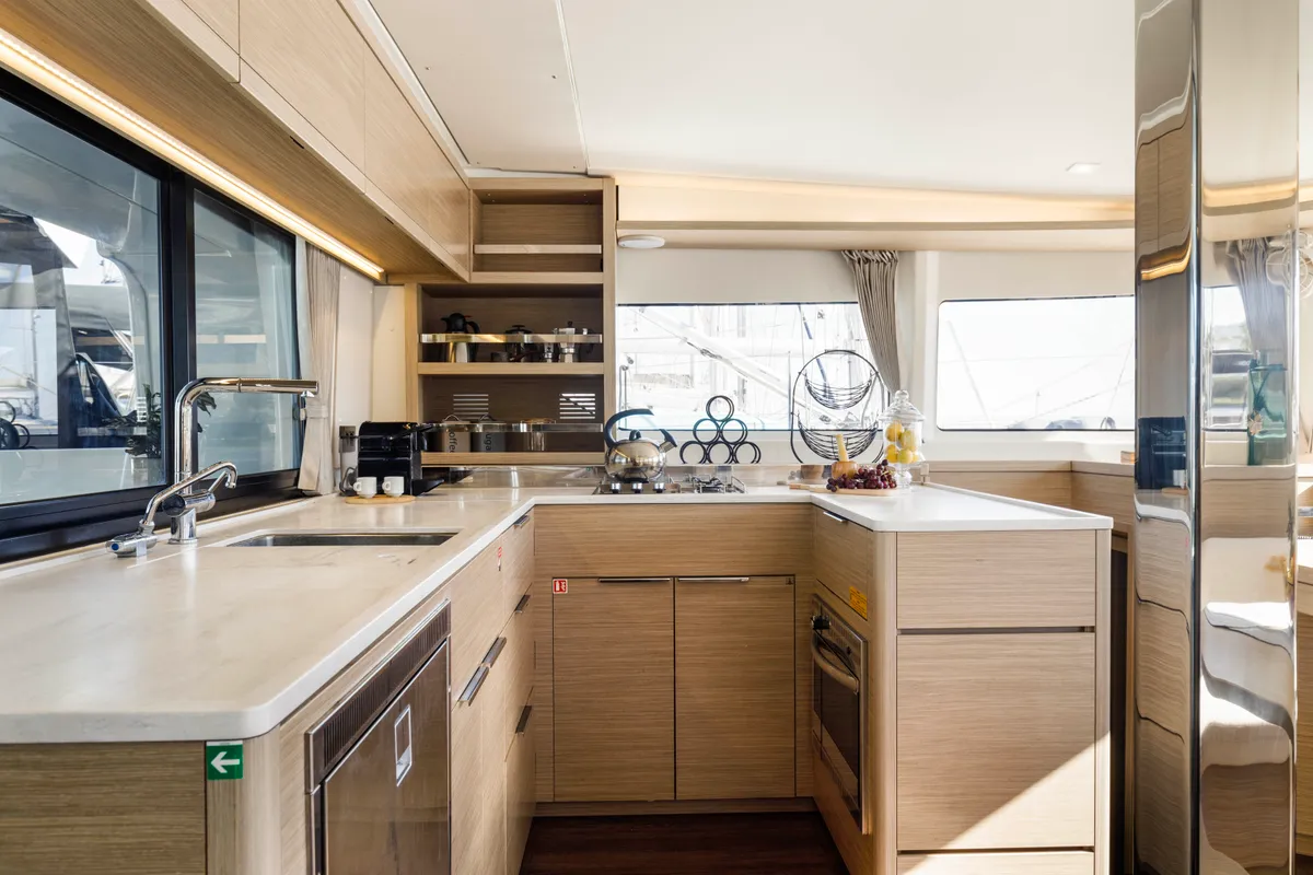 Galley of Si Mi Amor, a Lagoon 46 catamaran at Kos, Greece