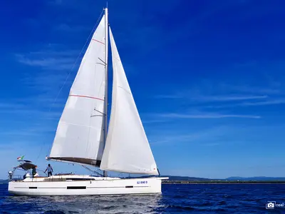 Exterior view of Stella, a Dufour 520 GL sailboat at Puntone di Scarlino, Italy