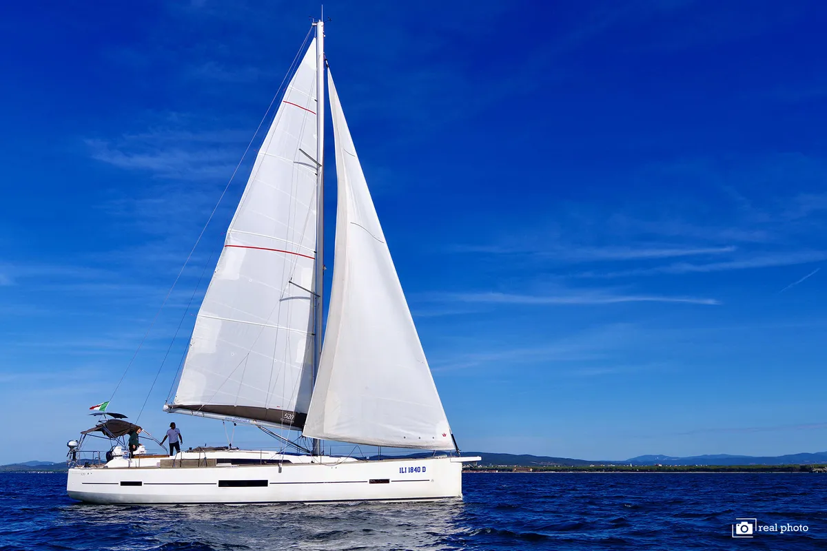 Exterior view of Stella, a Dufour 520 GL sailboat at Puntone di Scarlino, Italy