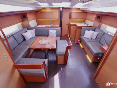 Salon of Stella, a Dufour 520 GL sailboat at Puntone di Scarlino, Italy