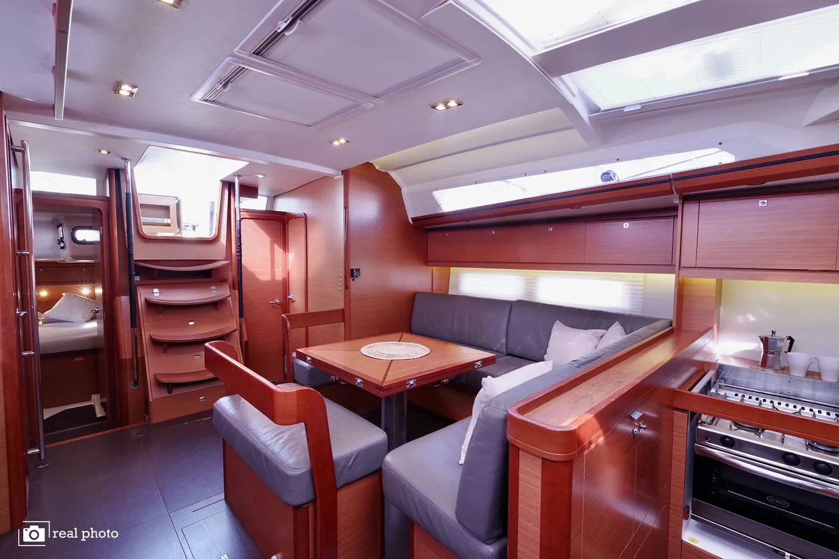 Salon of Stella, a Dufour 520 GL sailboat at Puntone di Scarlino, Italy