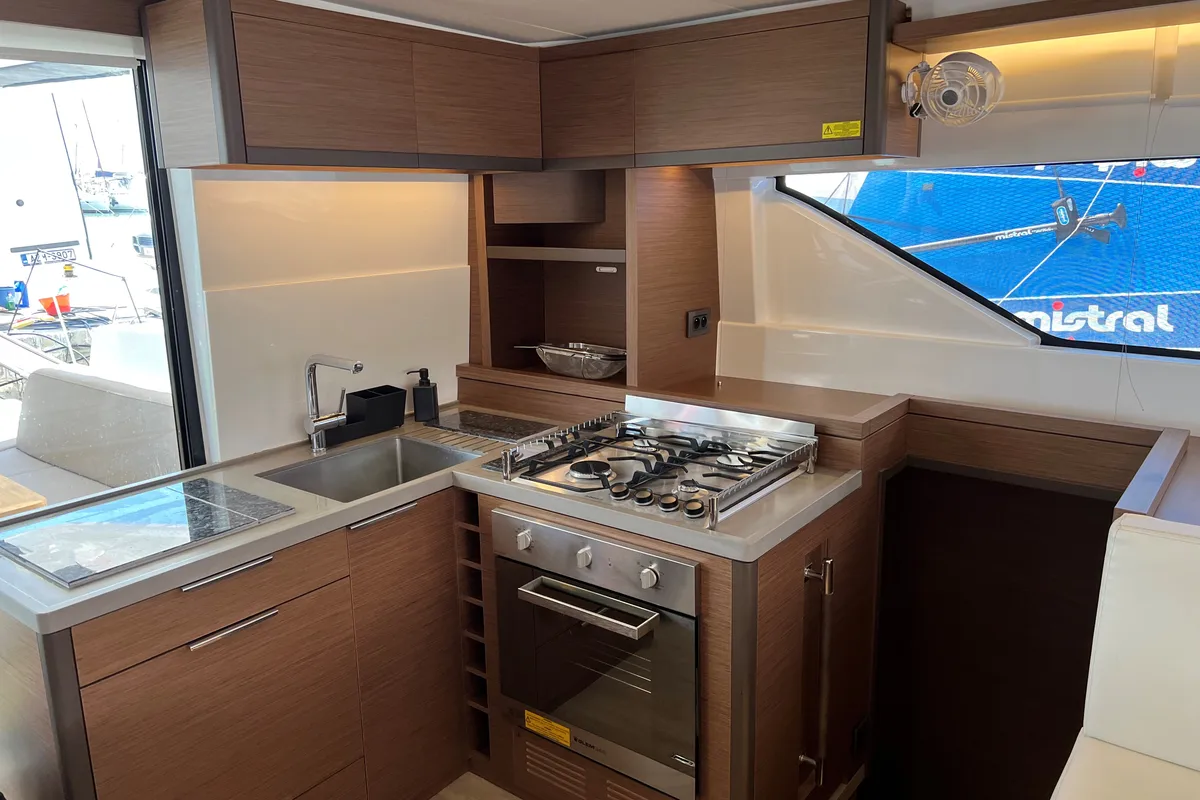 Galley of Margeo XVI, a Lagoon 50 catamaran at Athens, Greece