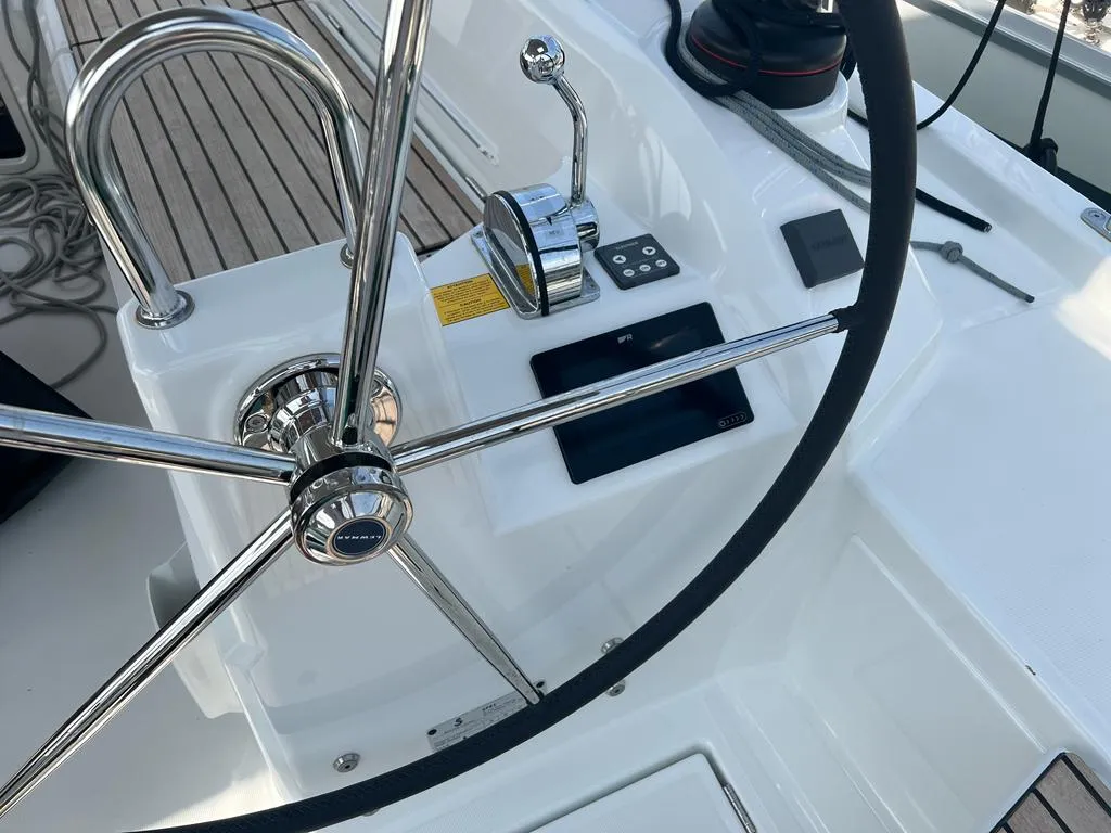 Cockpit of Rosalba, a Beneteau Oceanis 40.1 sailboat at Capo d'Orlando, Italy