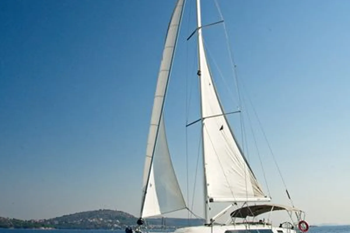 Exterior view of MH 63, a Bavaria Cruiser 41 sailboat at Murter, Croatia