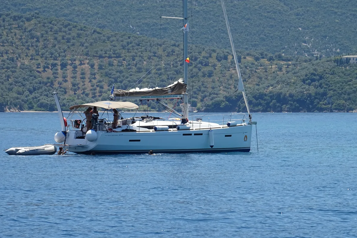 Exterior view of Eione, a Jeanneau Sun Odyssey 419 sailboat at Volos, Greece