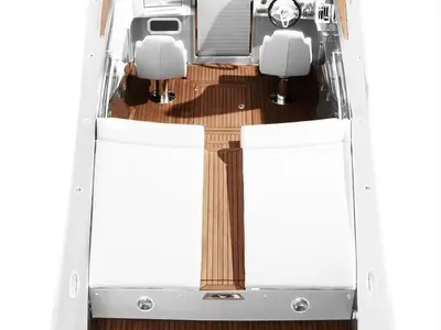 Deck of Adriatic Falcon, a Frauscher 1017 GT motorboat at Grad Kaštela, Croatia