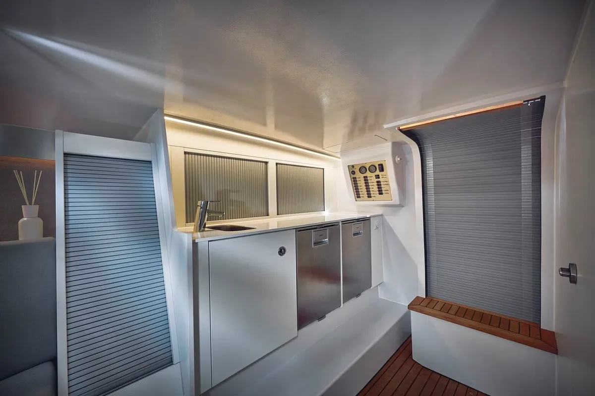 Galley of Adriatic Falcon, a Frauscher 1017 GT motorboat at Grad Kaštela, Croatia