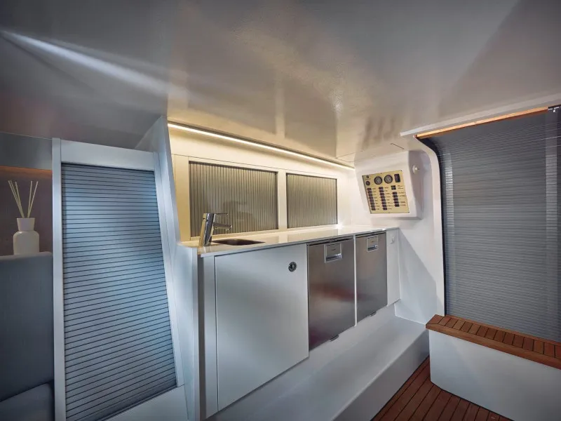 Galley of Adriatic Falcon, a Frauscher 1017 GT motorboat at Grad Kaštela, Croatia