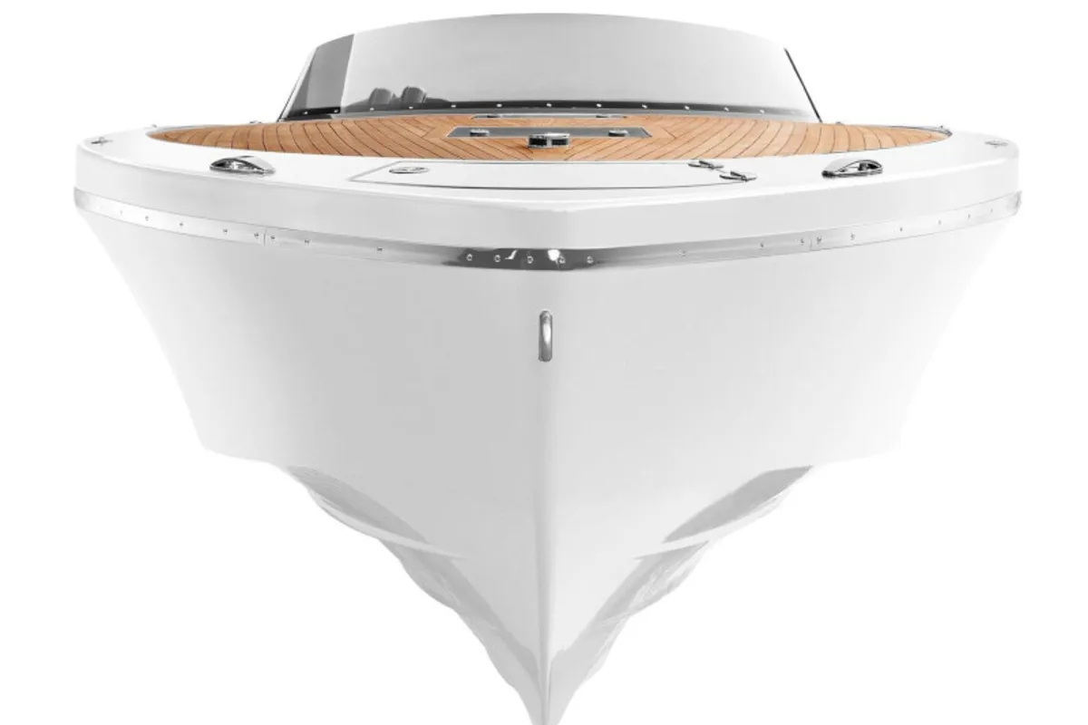 Exterior view of Adriatic Falcon, a Frauscher 1017 GT motorboat at Grad Kaštela, Croatia
