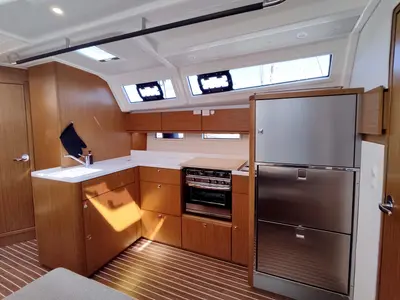 Galley of Io, a Bavaria Cruiser 46 Style sailboat at Lavreotiki Municipal Unit, Greece
