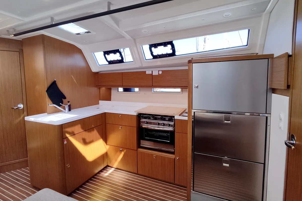 Galley of Io, a Bavaria Cruiser 46 Style sailboat at Lavreotiki Municipal Unit, Greece
