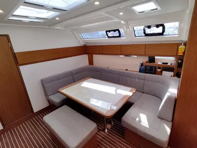 Salon of Io, a Bavaria Cruiser 46 Style sailboat at Lavreotiki Municipal Unit, Greece