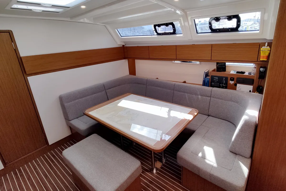 Salon of Io, a Bavaria Cruiser 46 Style sailboat at Lavreotiki Municipal Unit, Greece