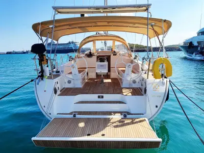 Cockpit of Io, a Bavaria Cruiser 46 Style sailboat at Lavreotiki Municipal Unit, Greece