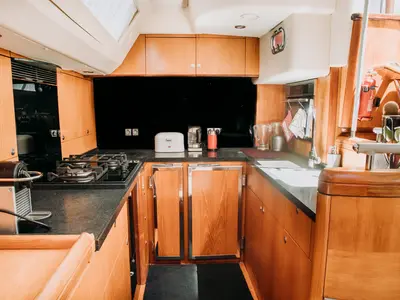 Galley of TAISA, a Moody 64 sailboat at Corfu, Greece