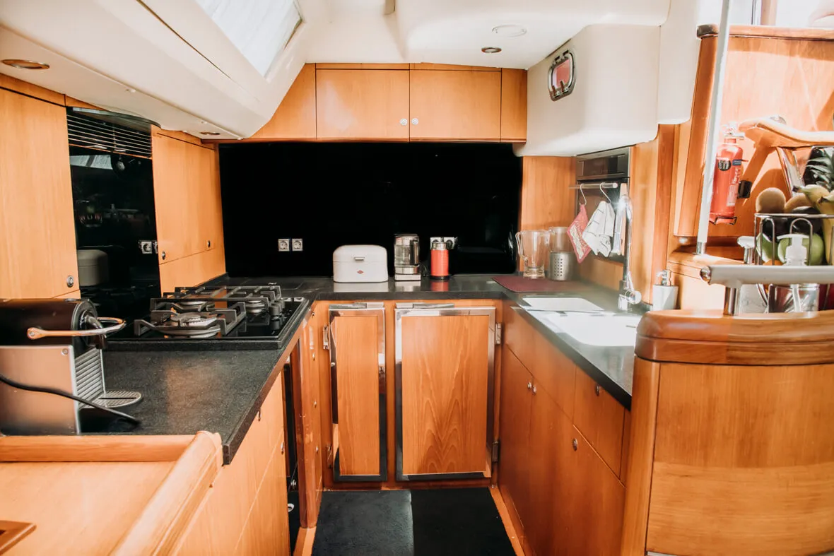 Galley of TAISA, a Moody 64 sailboat at Corfu, Greece