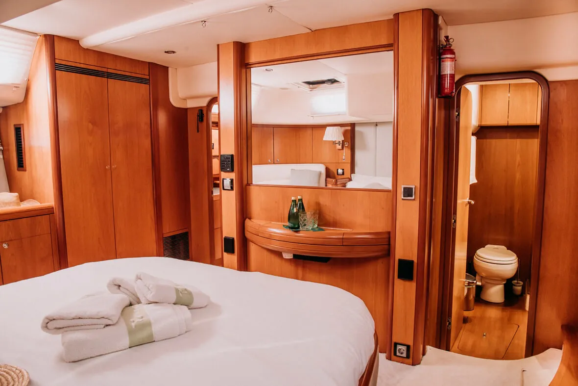 Cabin on TAISA, a Moody 64 sailboat at Corfu, Greece