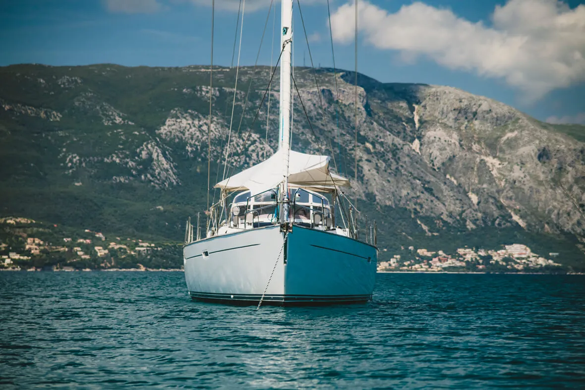 Exterior view of TAISA, a Moody 64 sailboat at Corfu, Greece