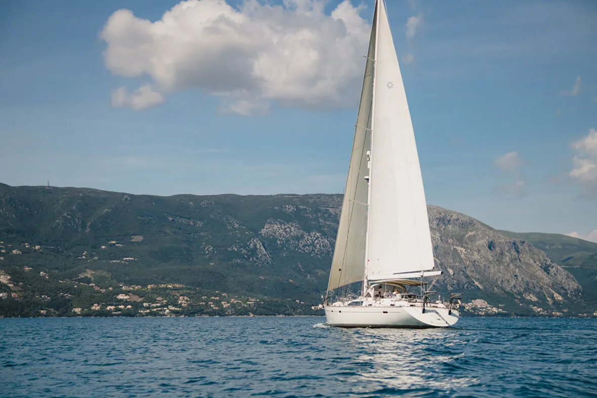 Exterior view of TAISA, a Moody 64 sailboat at Corfu, Greece