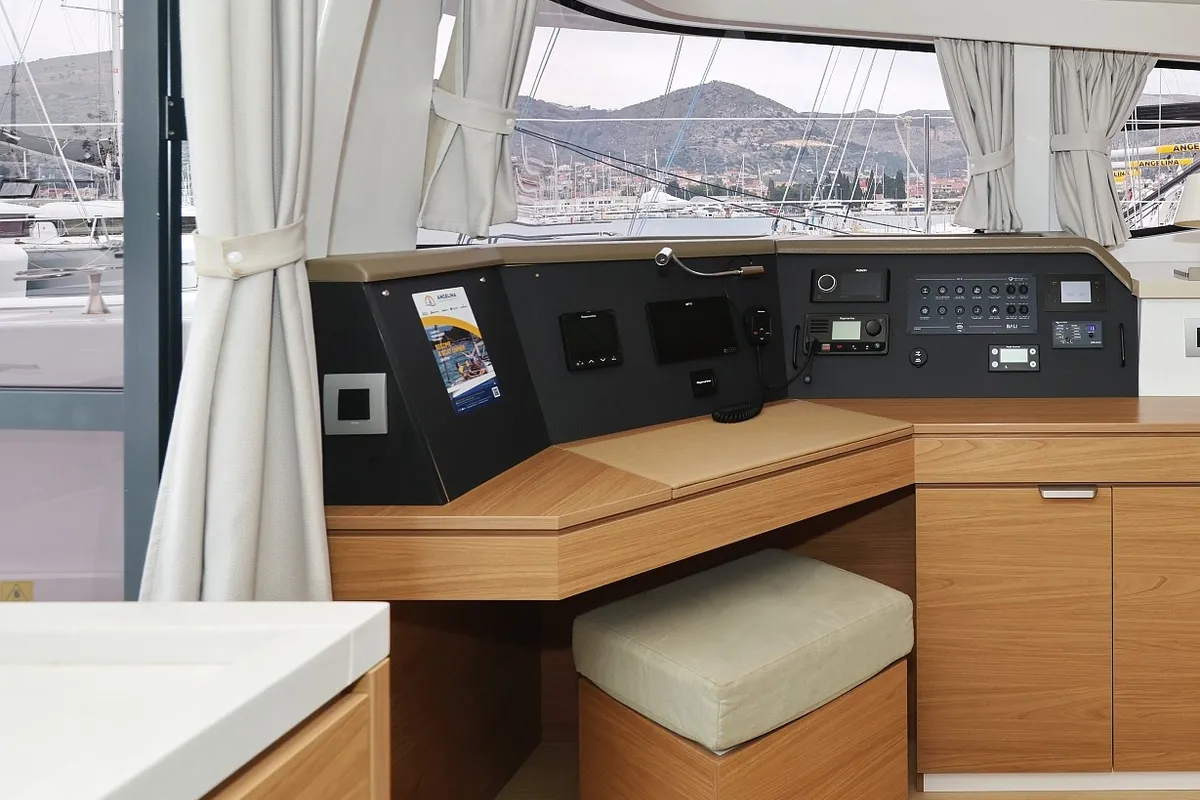 Cockpit of Imagination, a Bali 4.4 catamaran at Trogir, Croatia