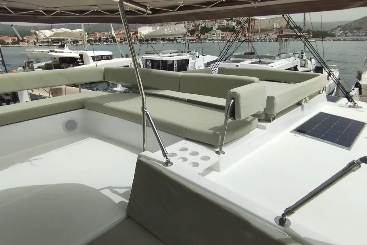 Deck of Imagination, a Bali 4.4 catamaran at Trogir, Croatia