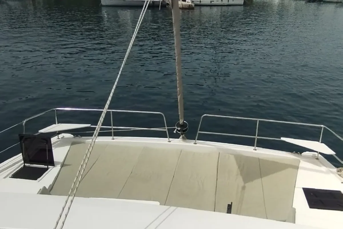 Deck of Imagination, a Bali 4.4 catamaran at Trogir, Croatia