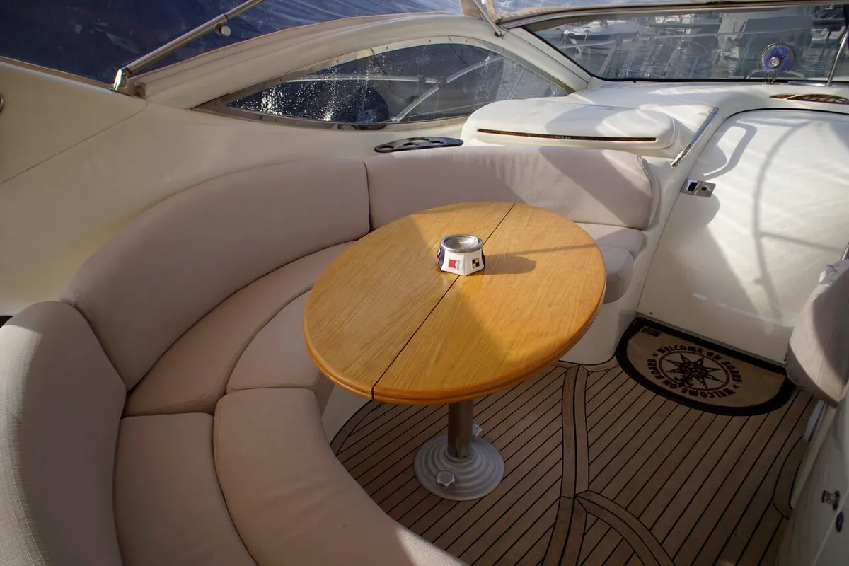 Deck of Lady Veronika, a Gobbi 425 SC motor yacht at Punat, Croatia