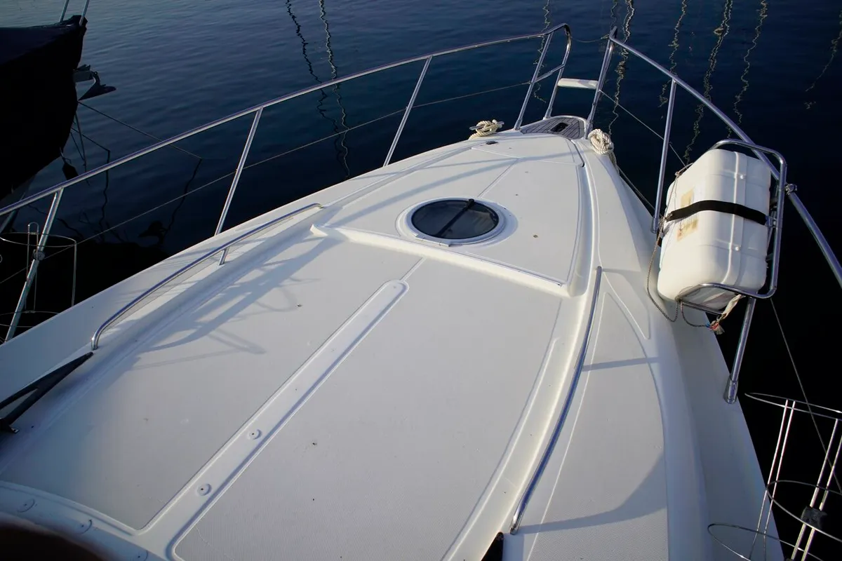 Deck of Lady Veronika, a Gobbi 425 SC motor yacht at Punat, Croatia