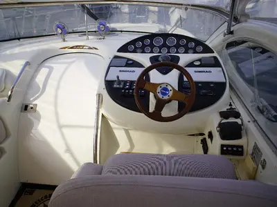 Cockpit of Lady Veronika, a Gobbi 425 SC motor yacht at Punat, Croatia