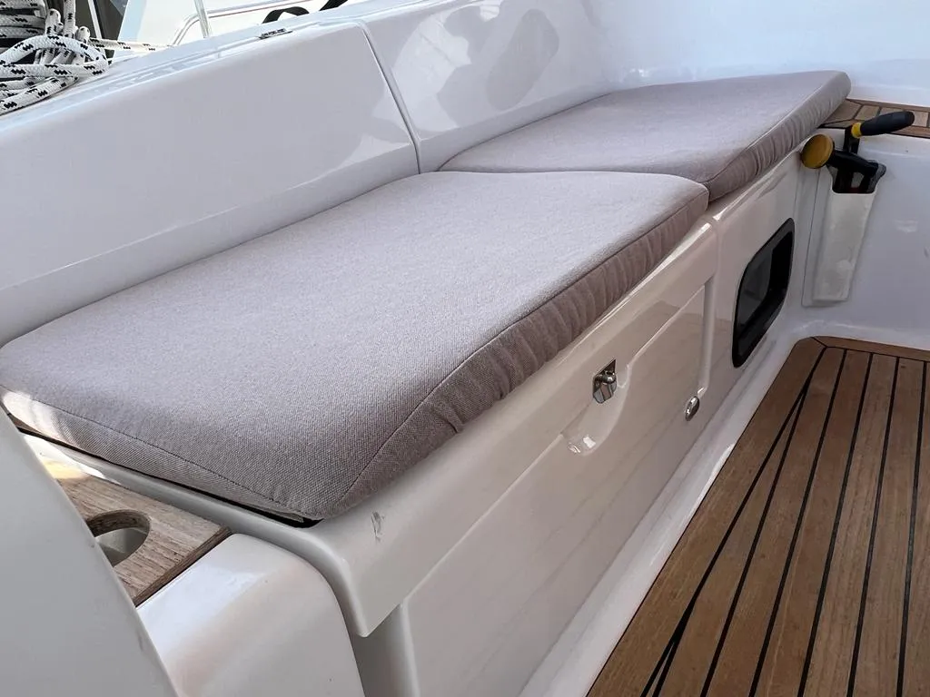 Deck of Kaminari, a Elan Impression 45 sailboat at Punat, Croatia